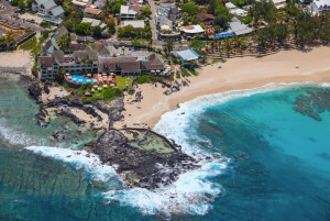 L'hotel Boucan Canot vue sur la mer de l'Océan Indien